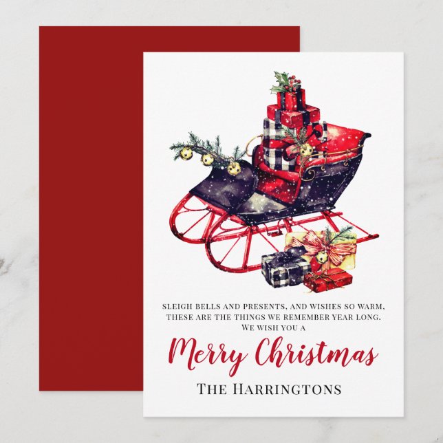 Vintage Christmas Red Sleigh Viktorianisch Gruß (Vorne/Hinten)