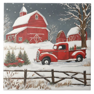 Vintage Christmas Red Truck, Barn, Land Fliese
