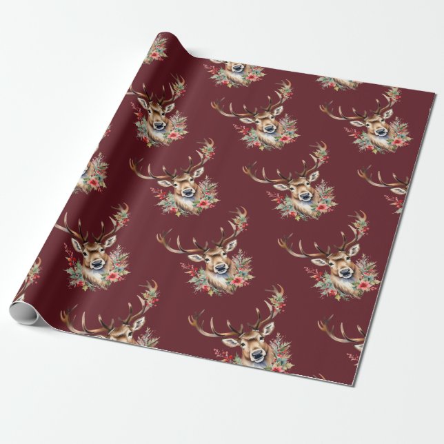Vintage Christmas Reindeer Wrapping Paper Geschenkpapier (Ungerollt)