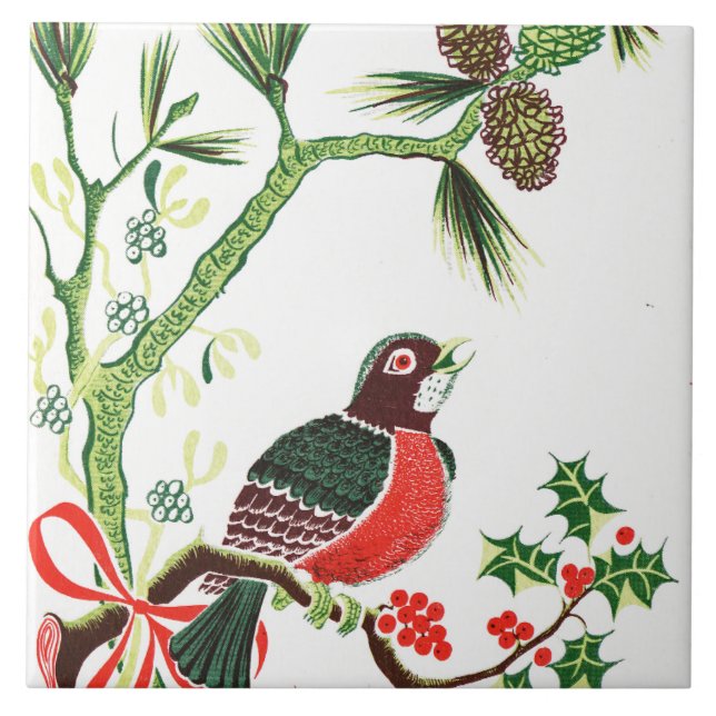 Vintage Christmas Robin Fliese (Vorderseite)