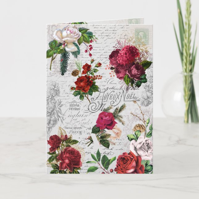 Vintage Christmas Rose Joyeux Weihnachten Ephemera (Vorderseite)