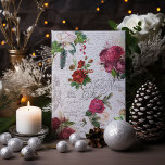 Vintage Christmas Rose Joyeux Weihnachten Ephemera<br><div class="desc">Elegante und detailreiche Weihnachtsblumenkomposition mit Typografie des "Joyeux Weihnachtens",  handgeschriebener Schrift,  Portragrafie,  Heilige,  Misteloe und tiefrote und Elfenbein-Rose auf uralter Pergamentbasis.</div>