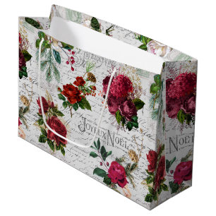Vintage Christmas Rose Joyeux Weihnachten Ephemera Große Geschenktüte