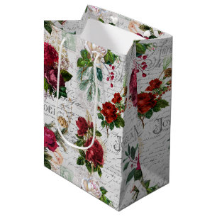 Vintage Christmas Rose Joyeux Weihnachten Ephemera Mittlere Geschenktüte