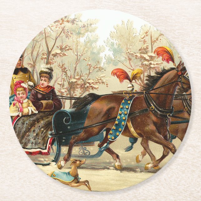 Vintage Christmas Runder Pappuntersetzer (Vorderseite)