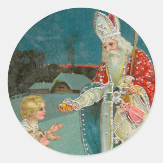 Vintage Christmas Saint Nicholas Fine Art Runder Aufkleber