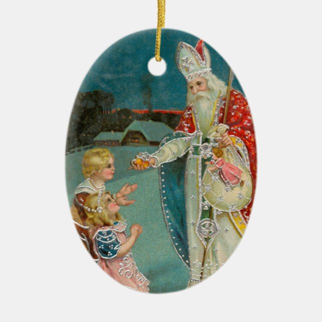 Vintage Christmas Saint Nicholas Keramik Ornament (Vorne)