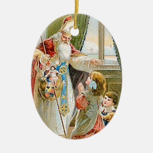 Vintage Christmas Saint Nicholas Keramikornament (Vorne)