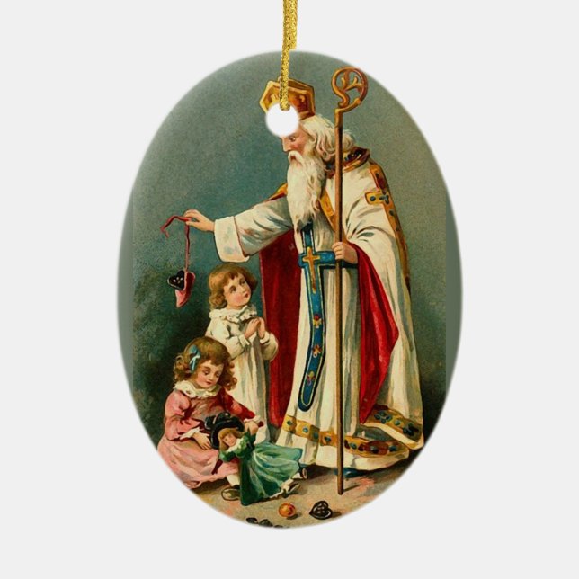 Vintage Christmas Saint Nicholas Keramikornament (Vorne)
