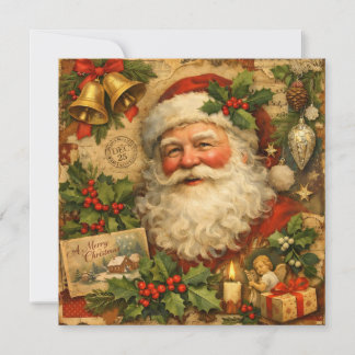 Vintage Christmas Santa Claus Collage Illustration Feiertagskarte