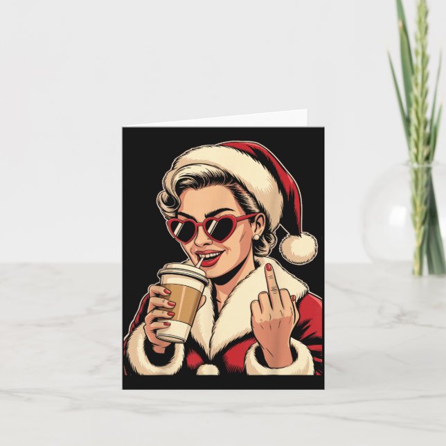 Vintage Christmas Santa Claus Heart Sungles Middle Karte (Vorderseite)