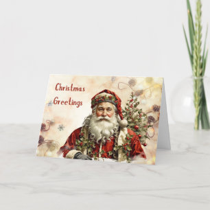 Vintage Christmas Santa Claus, Holly Berry Feiertagskarte