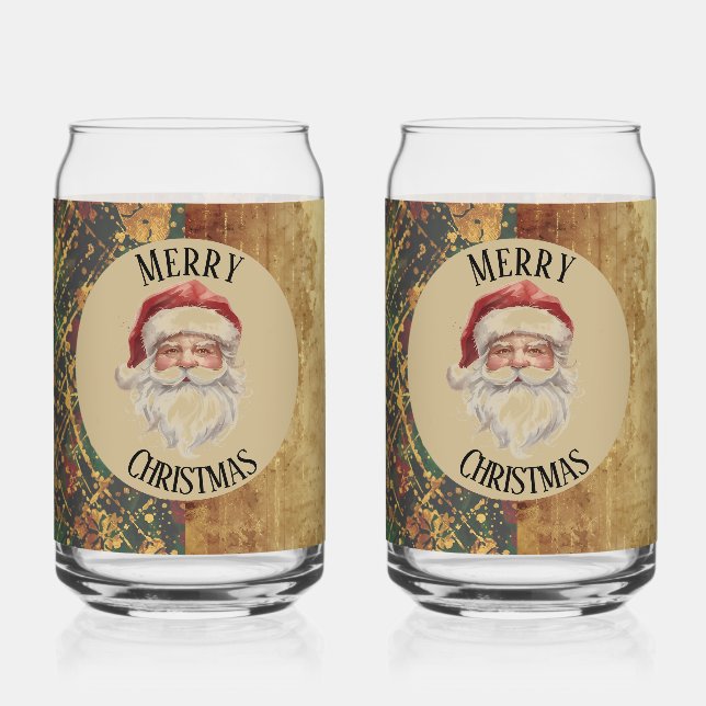 Vintage, Christmas, Santa Claus, Red Gold Green  Dosenglas (Vorderseite)
