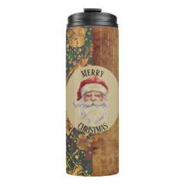 Vintage, Christmas, Santa Claus, Red Gold Green  Thermosbecher
