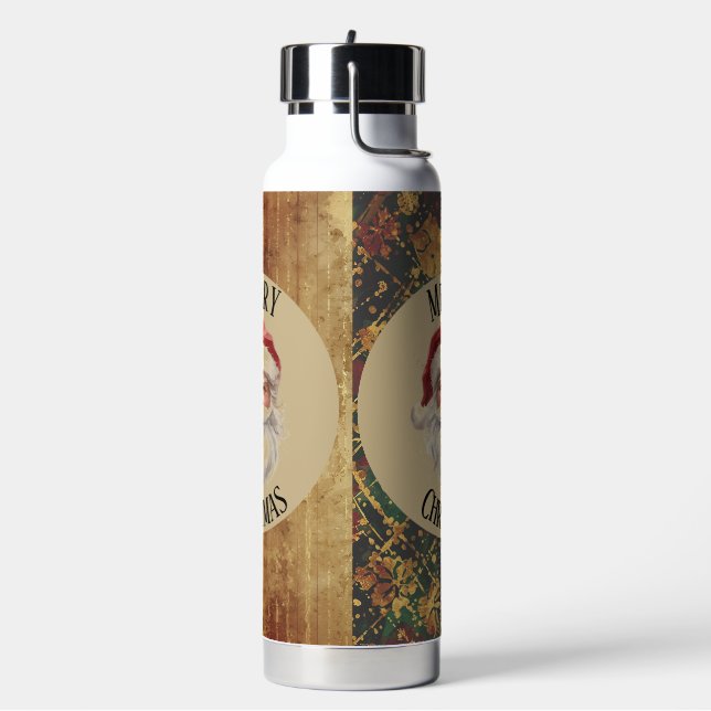 Vintage, Christmas, Santa Claus, Red Gold Green  Trinkflasche (Links)