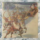 Vintage Christmas Santa Claus Sleigh with Reindeer Fliese<br><div class="desc">Vintage illustration Victorian Merry Christmas holiday scene featuring Santa Claus and his reindeer delivering toys on Christmas Eve. Santa is flying over the snow on a chilly winter night with a full moon in the sky.</div>