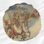 Vintage Christmas Santa Claus Sleigh with Reindeer Rundes Kissen<br><div class="desc">Vintage illustration Victorian Merry Christmas holiday scene featuring Santa Claus and his reindeer delivering toys on Christmas Eve. Santa is flying over the snow on a chilly winter night with a full moon in the sky.</div>