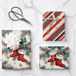 Vintage Christmas Santa’s Boots & Bows Geschenkpapier Set