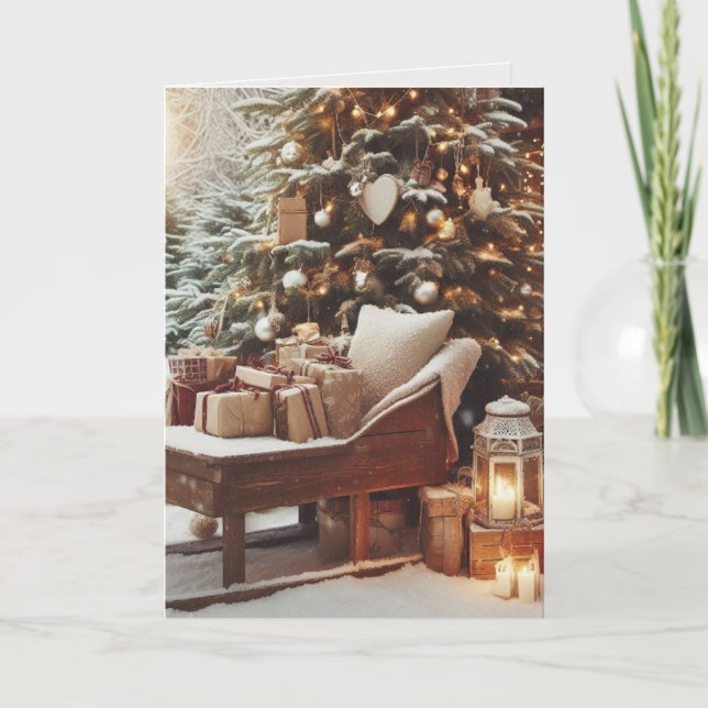 Vintage Christmas Scene Feiertagskarte (Vorderseite)