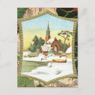 Vintage Christmas Scene Postcard Feiertagspostkarte
