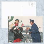 Vintage Christmas, Shopping Presents Policeman Feiertagspostkarte<br><div class="desc">Vintage illustration Merry Christmas holiday image featuring a mother carrying Christmas gifts back to her parked car. A kind police officer law enforcement man feeds her parking meter while it's snowing during the winter season. Fun 50s retro kitsch design!</div>