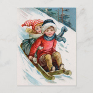 Vintage Christmas Sledding Postcards Feiertagspostkarte