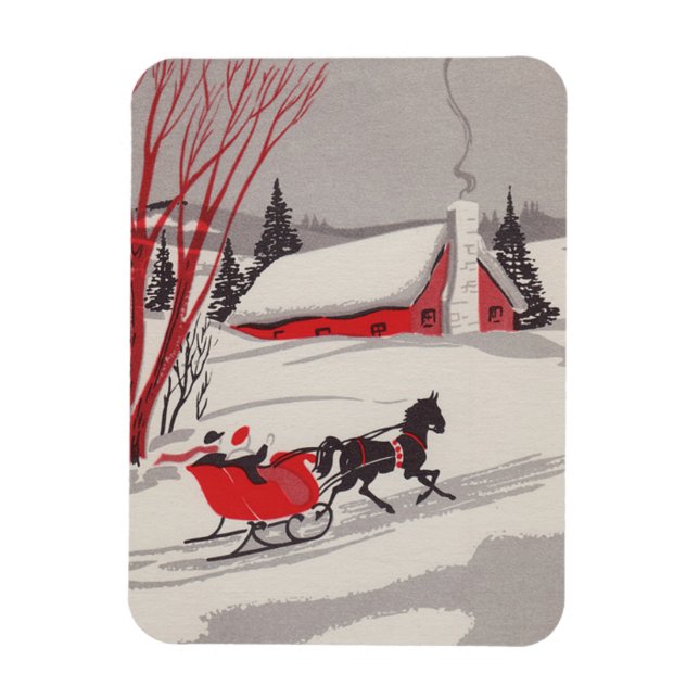 Vintage Christmas Sleigh Snow Scene Magnet (Vertikal)