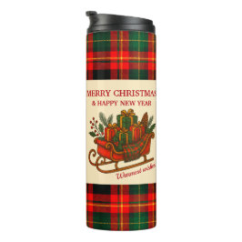 Vintage Christmas Sleigh with Gifts and Plaid Thermosbecher