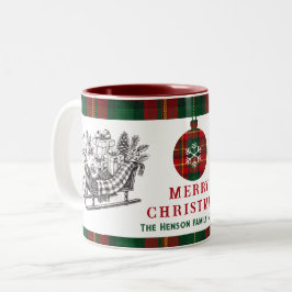 Vintage Christmas Sleigh with Gifts and Plaid Zweifarbige Tasse