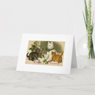 Vintage Christmas Snow Cat Greeting Card Feiertagskarte