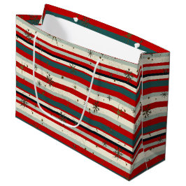 Vintage Christmas Snowflake Speckled Stripes Große Geschenktüte