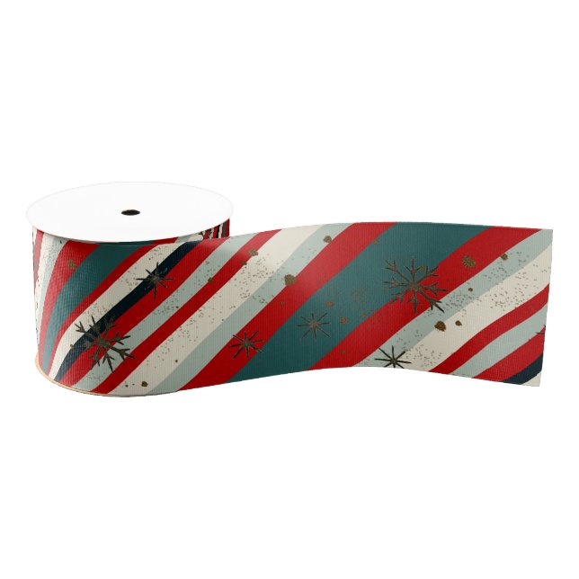 Vintage Christmas Snowflake Speckled Stripes Ripsband (Spule)
