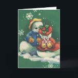 Vintage Christmas Snowman Couple Feiertagskarte<br><div class="desc">Niedlich Vintage Weihnachtsbild.</div>