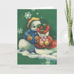 Vintage Christmas Snowman Couple Feiertagskarte