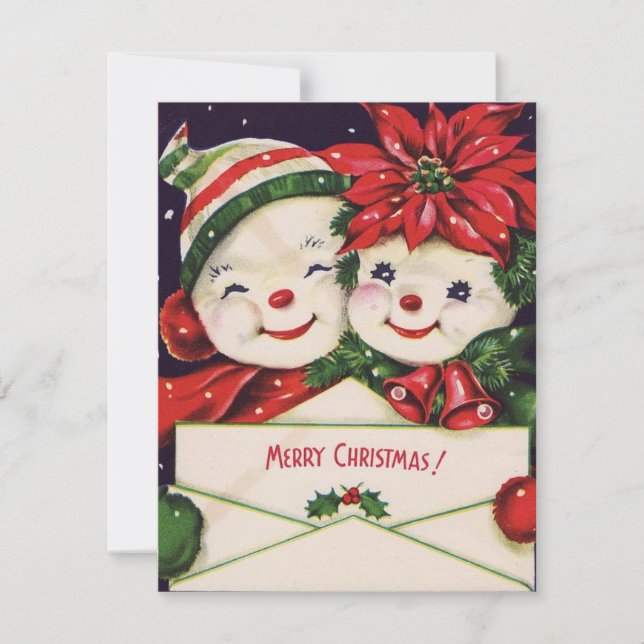 Vintage Christmas Snowman Couple Feiertagskarte (Vorderseite)