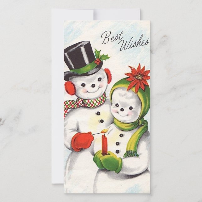 Vintage Christmas Snowman Couple Feiertagskarte (Vorderseite)