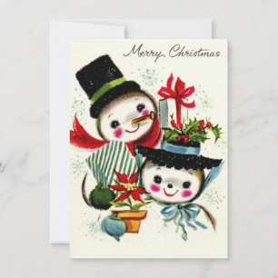 Vintage Christmas Snowman Couple Feiertagskarte