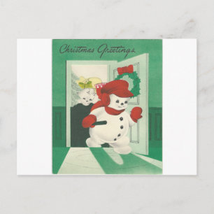 Vintage Christmas Snowman Couple Feiertagspostkarte