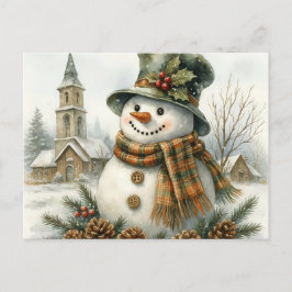 Vintage Christmas Snowman Cozy Winter Holiday Postkarte