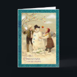Vintage Christmas Snowman Feiertagskarte<br><div class="desc">Bringen Sie die guten alten Tage mit dieser schönen Vintagen Weihnachtskarte zurück. Sie können diese nostalgische Karte mit Ihrem eigenen Text anpassen, indem Sie auf der rechten Seite den Abschnitt "Personalisieren" benutzen. Dieses Retro-Bild wurde aus alten Kunstwerken gekeult und für diese Grußkarte vergrößert. Obwohl ich einige Retuschierarbeiten durchgeführt habe, um...</div>