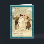 Vintage Christmas Snowman Feiertagskarte<br><div class="desc">Bringen Sie die guten alten Tage mit dieser schönen Vintagen Weihnachtskarte zurück. Sie können diese nostalgische Karte mit Ihrem eigenen Text anpassen, indem Sie auf der rechten Seite den Abschnitt "Personalisieren" benutzen. Dieses Retro-Bild wurde aus alten Kunstwerken gekeult und für diese Grußkarte vergrößert. Obwohl ich einige Retuschierarbeiten durchgeführt habe, um...</div>