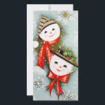 Vintage Christmas Snowman Feiertagskarte<br><div class="desc">Niedlich Retro Vintage Weihnachten Snowman Couple Snowflakes Holiday Card.</div>