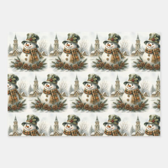 Vintage Christmas Snowman Geschenkpapier Set (Vorderseite 2)
