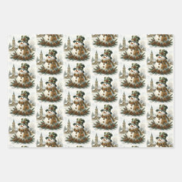 Vintage Christmas Snowman Geschenkpapier Set