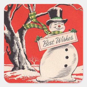 Vintage Christmas Snowman Quadratischer Aufkleber