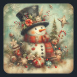 Vintage Christmas Snowman Quadratischer Aufkleber<br><div class="desc">Weihnachtsaufkleber aus dem Jahrtausend. Snowman Stickers. Hübsche Weihnachten. Aufkleber für Ihre Geschenke und Überraschungen. Kleine Unternehmen, Retail Stickers Urlaub Magic Stickers. Setzen Sie diese schönen Aufkleber auf Ihre Geschenke und Überraschungen. Ideal für die Herstellung, die Ergänzung Ihrer Produkte oder für den stationären Einsatz. Diese Hübschen Sticker sind großartig für diese...</div>