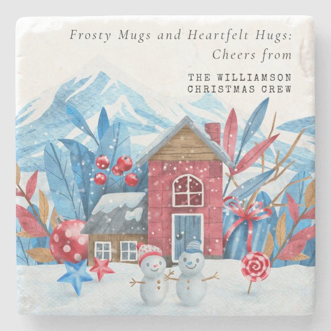 VINTAGE CHRISTMAS SNOWY STADT SCHNEEBILDER PERSONA STEINUNTERSETZER (Vorderseite)