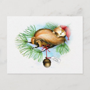 vintage christmas squirrel dreaming feiertagspostkarte