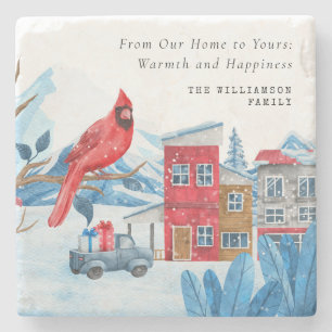 VINTAGE CHRISTMAS STADT RED KARDINAL PERSONALISIER STEINUNTERSETZER