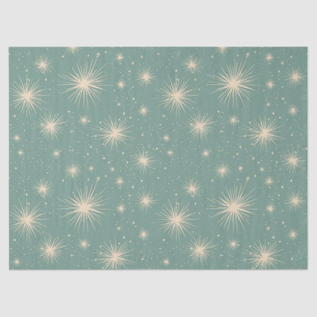 Vintage Christmas Starbursts Soft Blue Seidenpapier (Vorderseite)